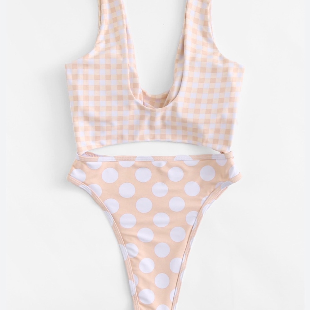 Peach Gingham & Polka Dot Two-Piece Swimsuit